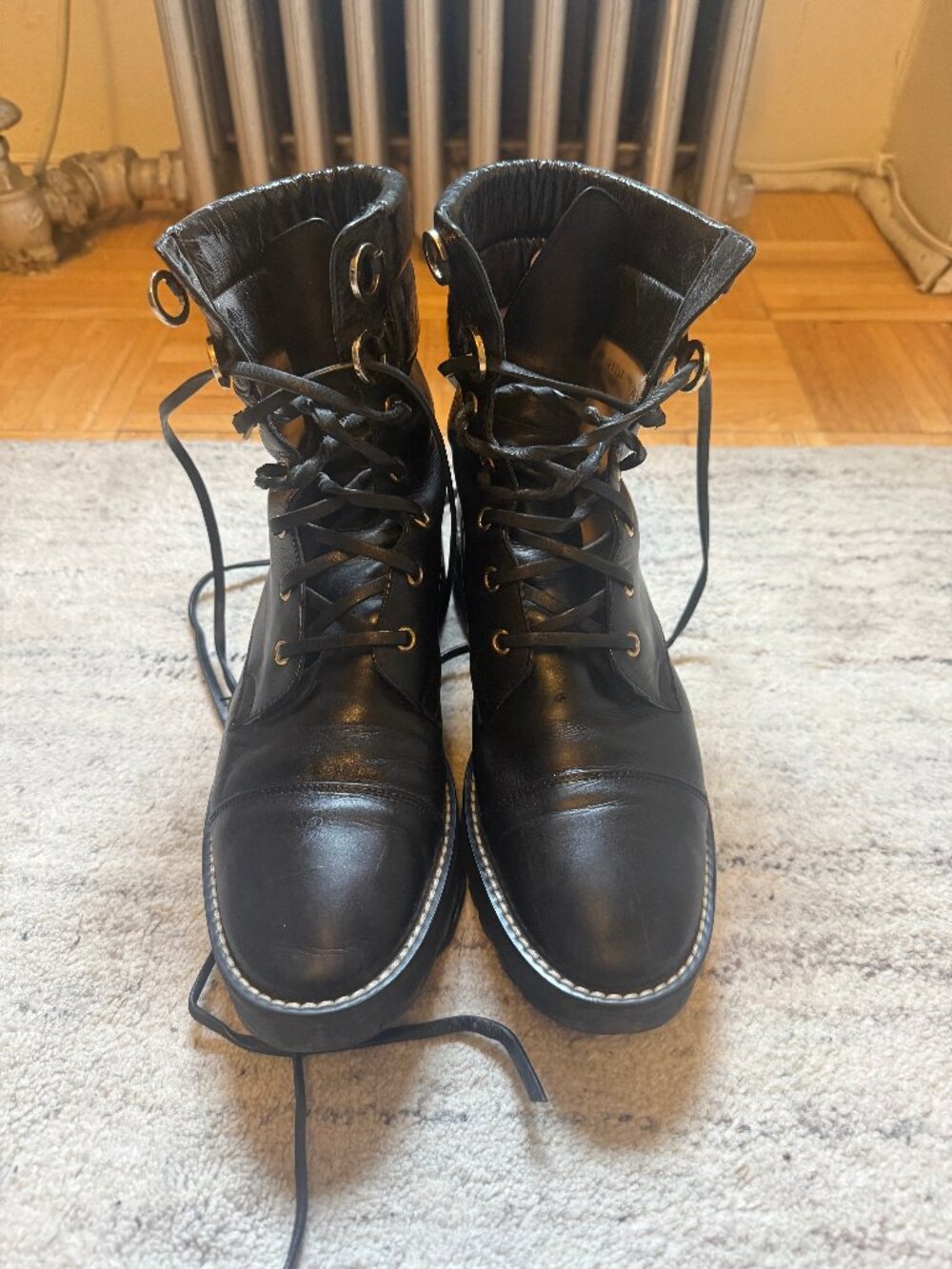 Stuart Weitzman Women's Lexy Round Toe Leather Lace Up Boots